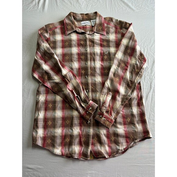 Vintage Cabin Creek Brown Plaid Button Down Flannel Shirt size Large 100% Cotton - Picture 1 of 7